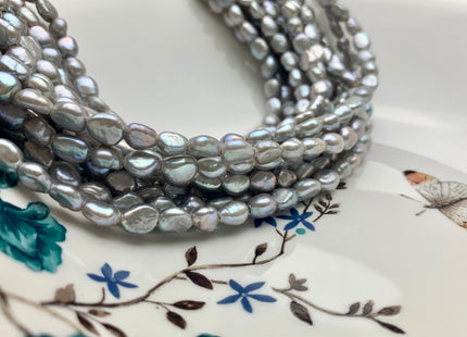 6x8 mm AA Large Hole Gray Color Rice Nugget Freshwater Pearls Hole Size 1.5mm Or 2.0mm Lustrous Large Hole Genuine Rice Nugget Beads #P1071