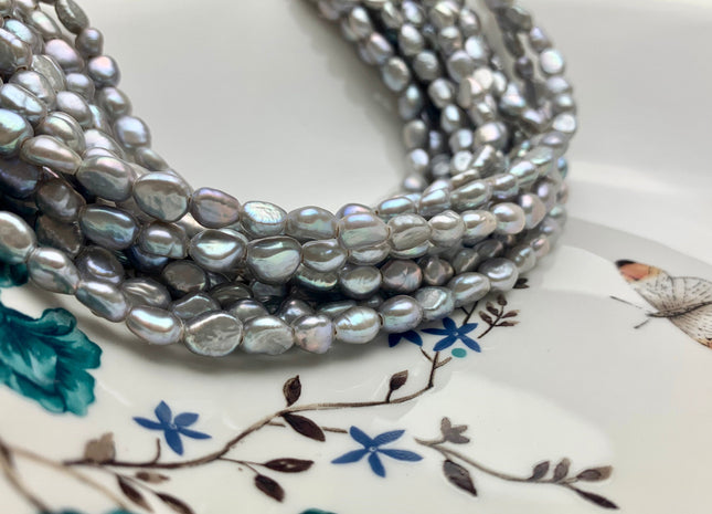 6x8 mm AA Large Hole Gray Color Rice Nugget Freshwater Pearls Hole Size 1.5mm Or 2.0mm Lustrous Large Hole Genuine Rice Nugget Beads #P1071