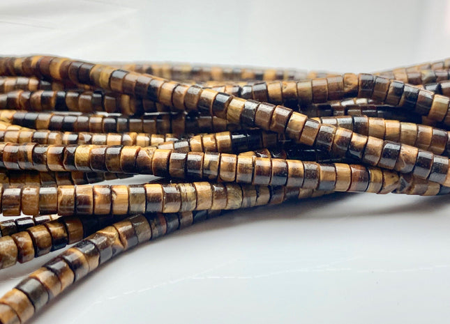 2x4mm Natural Multi Brown Color Tiger Eye Heishi Rondelle Shape Genuine Tiger Eye Discs Gemstone Loose Beads 15.5 Inches Strand #3100