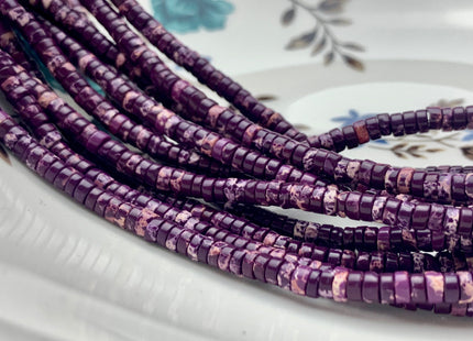 2x4mm Natural Purple Color Impression Jasper Heishi Rondelle Shape Genuine Sea Sediment Jasper Discs Gemstone Beads 15.5 Inches Strand #3101