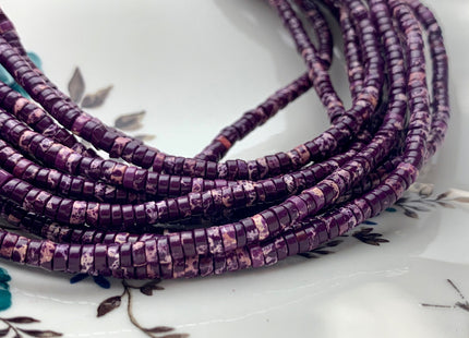 2x4mm Natural Purple Color Impression Jasper Heishi Rondelle Shape Genuine Sea Sediment Jasper Discs Gemstone Beads 15.5 Inches Strand #3101