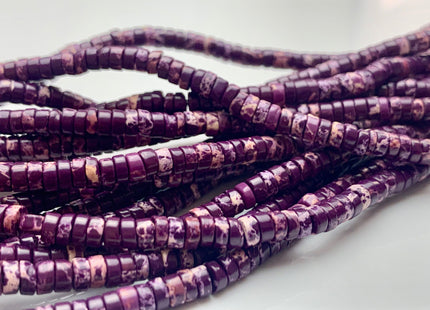 2x4mm Natural Purple Color Impression Jasper Heishi Rondelle Shape Genuine Sea Sediment Jasper Discs Gemstone Beads 15.5 Inches Strand #3101