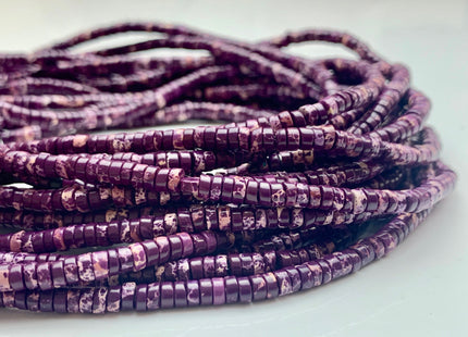 2x4mm Natural Purple Color Impression Jasper Heishi Rondelle Shape Genuine Sea Sediment Jasper Discs Gemstone Beads 15.5 Inches Strand #3101