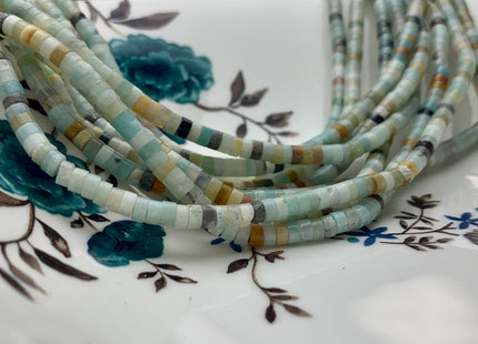 2x4mm Natural Color Amazonite Heishi Rondelle Shape Genuine Amazonite Discs Gemstone Loose Beads 15.5 Inches Strand #3102