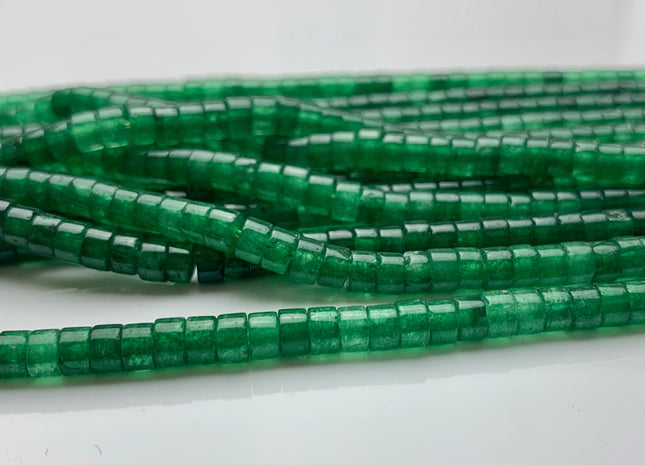 2x4mm Green Color Jade Heishi Rondelle Shape Genuine Natural Color Jade Discs Gemstone Loose Beads 15.5 Inches Strand #3105