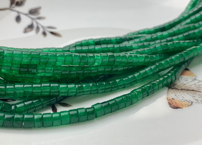2x4mm Green Color Jade Heishi Rondelle Shape Genuine Natural Color Jade Discs Gemstone Loose Beads 15.5 Inches Strand #3105