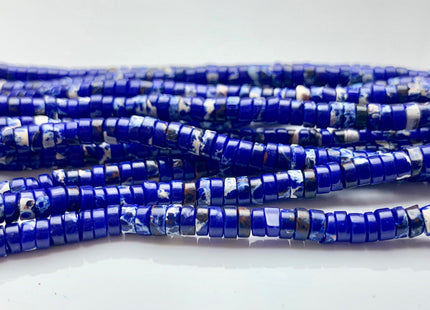 2x4mm Natural Dark Blue Color Impression Jasper HeishiRondelle Shape Genuine SeaSediment Jasper Discs Gemstone Bead 15.5 Inches Strand #3106