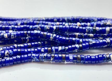 2x4mm Natural Dark Blue Color Impression Jasper HeishiRondelle Shape Genuine SeaSediment Jasper Discs Gemstone Bead 15.5 Inches Strand #3106