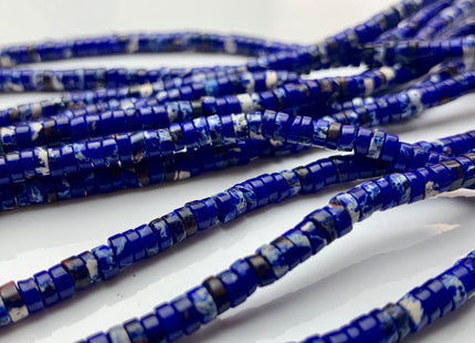 2x4mm Natural Dark Blue Color Impression Jasper HeishiRondelle Shape Genuine SeaSediment Jasper Discs Gemstone Bead 15.5 Inches Strand #3106