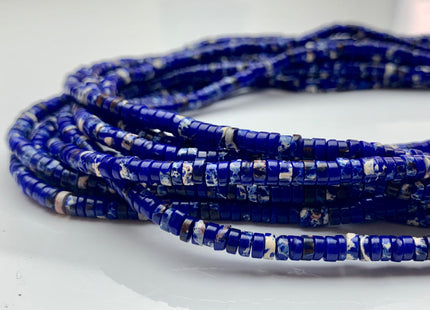 2x4mm Natural Dark Blue Color Impression Jasper HeishiRondelle Shape Genuine SeaSediment Jasper Discs Gemstone Bead 15.5 Inches Strand #3106