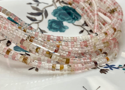 2x4mm Natural Multi Watermelon Color Quartz Heishi Rondelle Shape Genuine Quartz Discs Gemstone Loose Beads 15.5 Inches Strand #3107