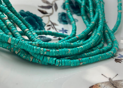 2x4mm Green Color Impression Jasper Heishi Rondelle Shape Genuine Natural Sea Sediment Jasper Discs Gemstone Beads 15.5 Inches Strand #3108