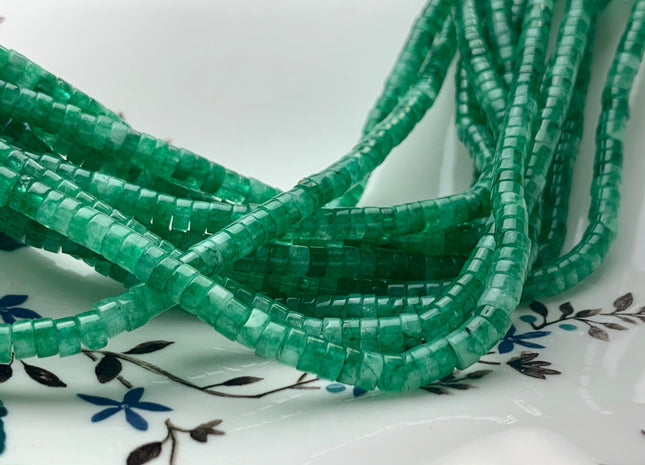 2x4mm Natural Green Color Korean Jade Heishi Rondelle Shape Genuine Korean Jade Discs Gemstone Loose Beads 15.5 Inches Strand #3099