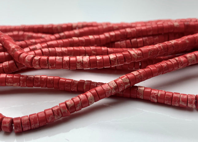 2x4mm Multi Red Impression Jasper Heishi Rondelle Shape Genuine Natural Sea Sediment Jasper Discs Gemstone Beads 15.5 Inches Strand #3124