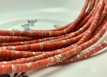 2x4mm Orange Color Impression Jasper Heishi Rondelle Shape Genuine Natural Sea Sediment Jasper Discs Gemstone Beads 15.5 Inches Strand #3126