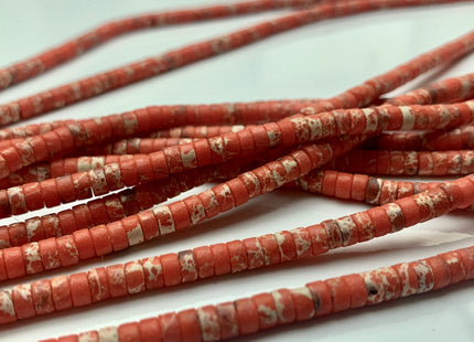 2x4mm Orange Color Impression Jasper Heishi Rondelle Shape Genuine Natural Sea Sediment Jasper Discs Gemstone Beads 15.5 Inches Strand #3126