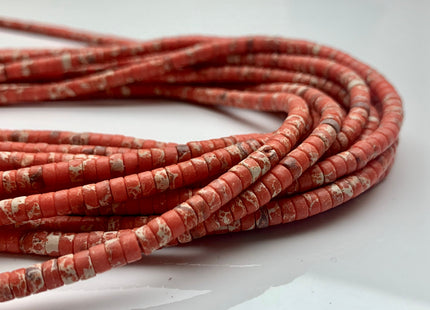 2x4mm Orange Color Impression Jasper Heishi Rondelle Shape Genuine Natural Sea Sediment Jasper Discs Gemstone Beads 15.5 Inches Strand #3126