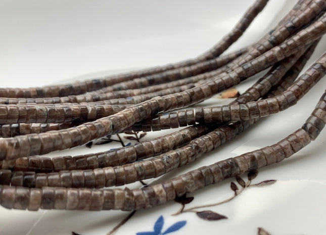 2x4mm Natural Brown Color Snowflake Jasper Heishi Rondelle Shape Genuine Snowflake Jasper Discs Gemstone Beads 15.5 Inches Strand #3128