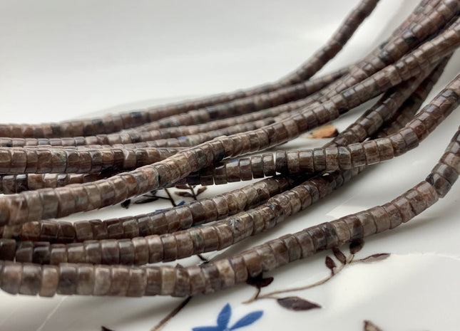 2x4mm Natural Brown Color Snowflake Jasper Heishi Rondelle Shape Genuine Snowflake Jasper Discs Gemstone Beads 15.5 Inches Strand #3128