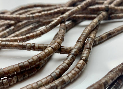 2x4mm Natural Brown Color Snowflake Jasper Heishi Rondelle Shape Genuine Snowflake Jasper Discs Gemstone Beads 15.5 Inches Strand #3128