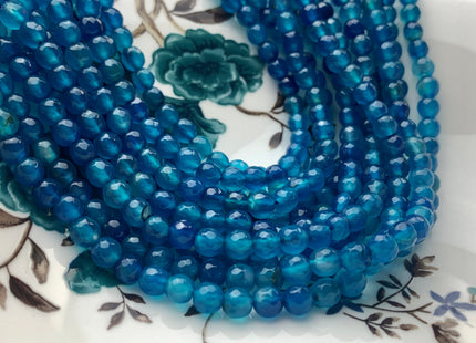 4mm 6mm Faceted Round Agate Gemstone Beads Blue Apatite Color Genuine Heat Treated Agate Gemstone Loose Beads 14 Inches Strand #3156