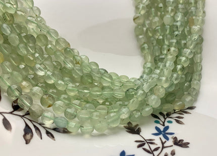 6 mm Micro Faceted Diamond Cut Translucent Prehnite Flat Coin Disc Shape Gemstone Beads Genuine Natural Green Prehnite 15 Inch Strand #3174