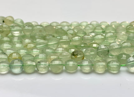 6 mm Micro Faceted Diamond Cut Translucent Prehnite Flat Coin Disc Shape Gemstone Beads Genuine Natural Green Prehnite 15 Inch Strand #3174