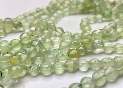 6 mm Micro Faceted Diamond Cut Translucent Prehnite Flat Coin Disc Shape Gemstone Beads Genuine Natural Green Prehnite 15 Inch Strand #3174