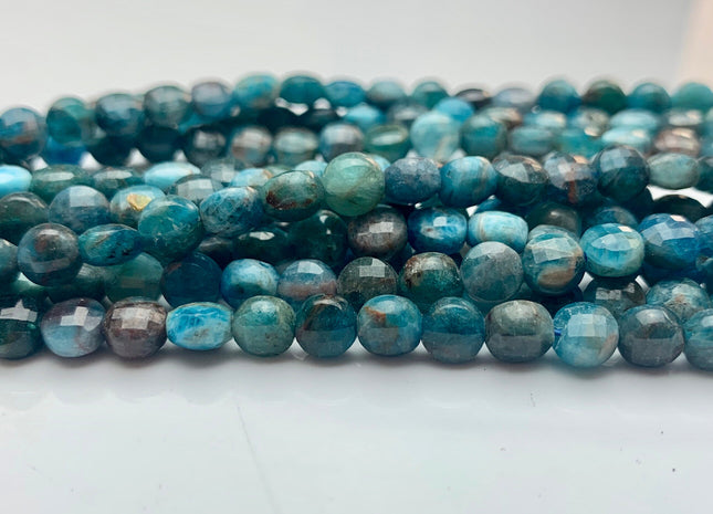 6 mm Micro Faceted Diamond Cut Blue Apatite Flat Coin Disc Shape Gemstone Beads Genuine Natural Blue Apatite 15 Inches Strand #3173