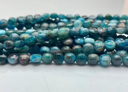 6 mm Micro Faceted Diamond Cut Blue Apatite Flat Coin Disc Shape Gemstone Beads Genuine Natural Blue Apatite 15 Inches Strand #3173