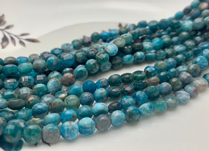 6 mm Micro Faceted Diamond Cut Blue Apatite Flat Coin Disc Shape Gemstone Beads Genuine Natural Blue Apatite 15 Inches Strand #3173