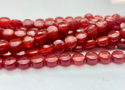6 mm Micro Faceted Diamond Cut Carnelian Flat Coin Disc Shape Gemstone Beads Genuine Natural Red Carnelian 15 Inches Strand #3167