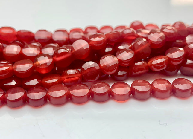 6 mm Micro Faceted Diamond Cut Carnelian Flat Coin Disc Shape Gemstone Beads Genuine Natural Red Carnelian 15 Inches Strand #3167