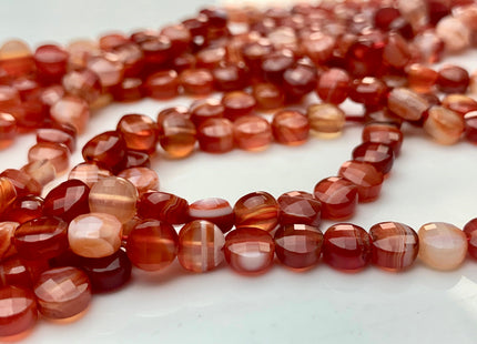 6 mm Micro Faceted Diamond Cut Orange Red Line Agate Flat Coin Disc Shape Gemstone Beads Genuine Natural Color Agate 15 Inches Strand #3160