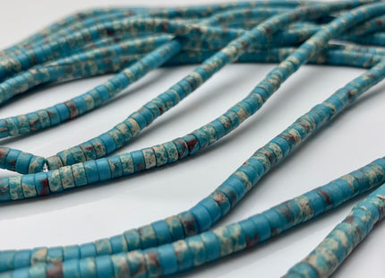 2x4mm Aqua Blue Color Impression Jasper Heishi Rondelle Shape Genuine Blue Sea Sediment Jasper Discs Gemstone Beads 15.5 Inches Strand #3131
