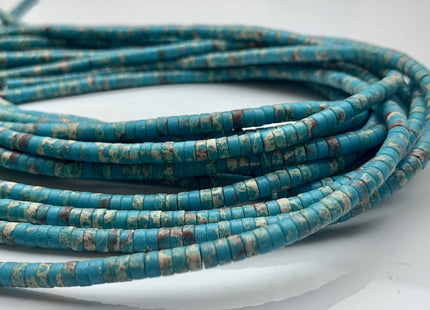 2x4mm Aqua Blue Color Impression Jasper Heishi Rondelle Shape Genuine Blue Sea Sediment Jasper Discs Gemstone Beads 15.5 Inches Strand #3131