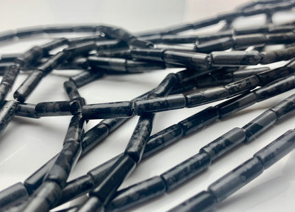 4x13-14 mm Tube Shape Natural Snowflake Jasper Gemstone Beads Genuine Black Snowflake Jasper Gemstones Loose Beads 15.5 Inches Strand #3141