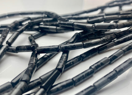 4x13-14 mm Tube Shape Natural Snowflake Jasper Gemstone Beads Genuine Black Snowflake Jasper Gemstones Loose Beads 15.5 Inches Strand #3141