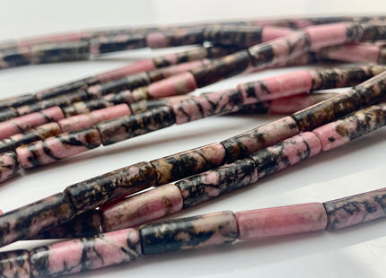 4x13-14 mm Tube Shape Natural Rhodonite Gemstone Beads Genuine Pink And Black Rhodonite Gemstones Loose Beads 15.5 Inches Strand #3147
