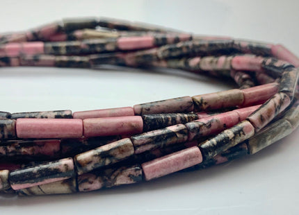4x13-14 mm Tube Shape Natural Rhodonite Gemstone Beads Genuine Pink And Black Rhodonite Gemstones Loose Beads 15.5 Inches Strand #3147