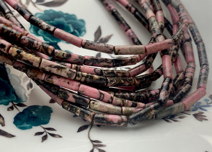 4x13-14 mm Tube Shape Natural Rhodonite Gemstone Beads Genuine Pink And Black Rhodonite Gemstones Loose Beads 15.5 Inches Strand #3147