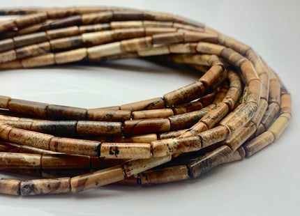 4x13-14 mm Tube Shape Natural Picture Jasper Gemstone Beads Genuine Multi Brown Jasper Gemstones Loose Beads 15.5 Inches Strand #3150