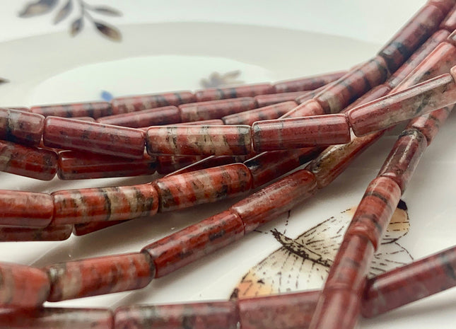 4x13-14 mm Tube Shape Natural Jasper Gemstone Beads Genuine Red And Black Lace Jasper Gemstones Loose Beads 15.5 Inches Strand #3151