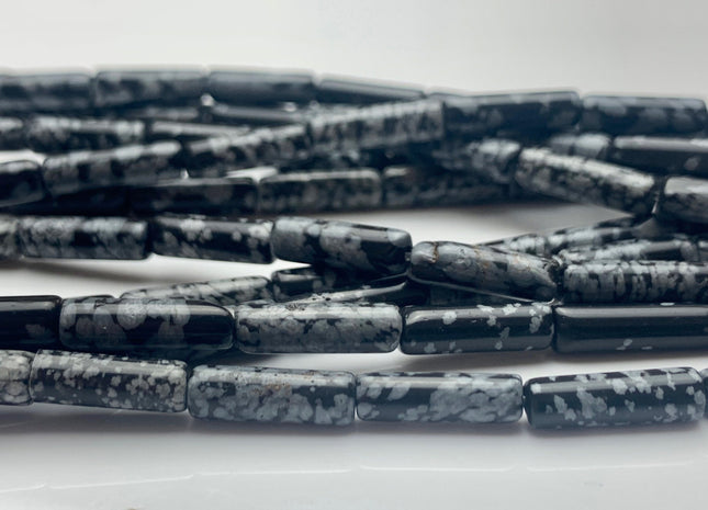 4x13-14 mm Tube Shape Natural Jasper Gemstone Beads Genuine Black Snowflake Jasper Gemstones Loose Beads 15.5 Inches Strand #3155
