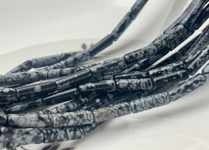 4x13-14 mm Tube Shape Natural Jasper Gemstone Beads Genuine Black Snowflake Jasper Gemstones Loose Beads 15.5 Inches Strand #3155