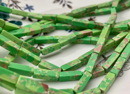 4-5x13 mm Cuboid Tube Shape Bright Green Color Impression Jasper Gemstone Beads Green Impression Jasper Loose Beads 15.5 Inches Strand #3134