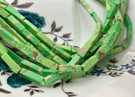 4-5x13 mm Cuboid Tube Shape Bright Green Color Impression Jasper Gemstone Beads Green Impression Jasper Loose Beads 15.5 Inches Strand #3134