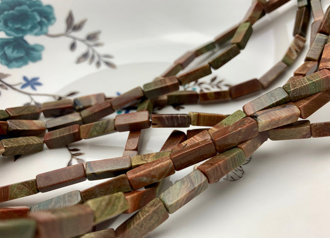 4-5x13 mm Cuboid Tube Shape Brown Color Picture Jasper Gemstone Beads Brown Picture Jasper Loose Beads 15.5 Inches Strand #3138