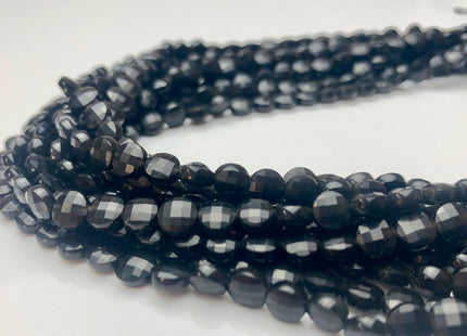 6 mm Micro Faceted Diamond Cut Golden Obsidian Flat Coin Disc Shape Gemstone Beads Genuine Natural Golden Black Color 15 Inches Strand #3169