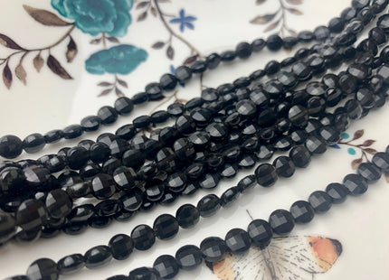 6 mm Micro Faceted Diamond Cut Golden Obsidian Flat Coin Disc Shape Gemstone Beads Genuine Natural Golden Black Color 15 Inches Strand #3169